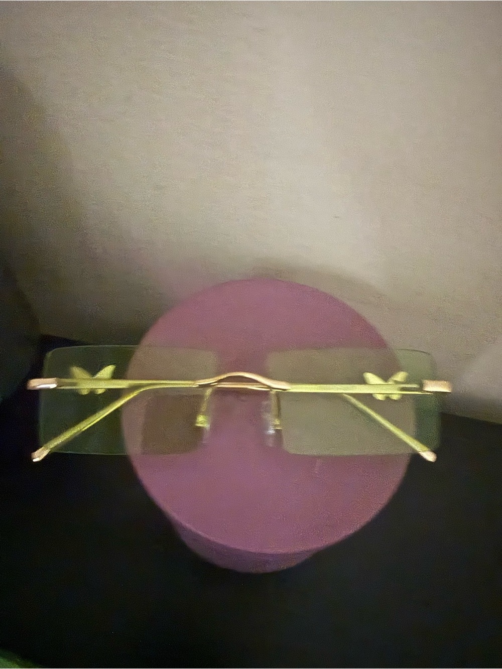 Gold Rimless Women's Sunglasses with Green Tint